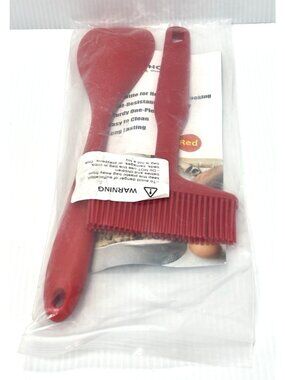 Red Silicone Brush Spatula Set Heat Resistant Basting Baking Kitchen Tool Helper